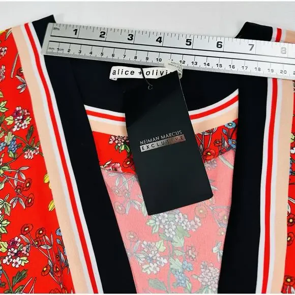 NWT Alice & Olivia Lydia Tie Front Scarf Print Crop Top SzM Versatile Trendy Fun - Picture 8 of 14